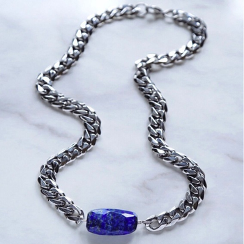Steel Lapis 10mm Necklace