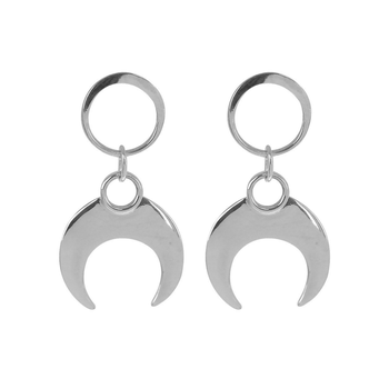 Silver Circle Studs Crescent Earrings