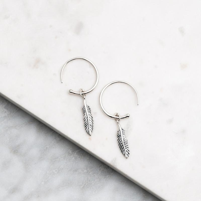 Feather Hoop Earrings Silver Jewellery at The Vault NZ OS