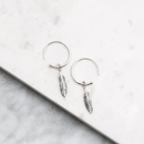 Feather Hoop Earrings Silver