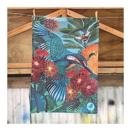 Flox Kingfisher Kotare Tea Towel No2