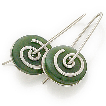 Greenstone Silver Spiral Drop Earrings