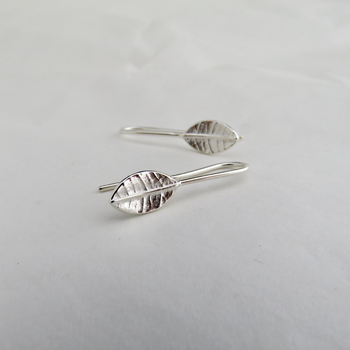 Tiny Leaf Drop Earrings Silver