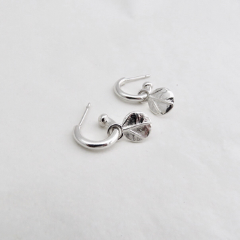 Leaf Dot Charm Hoops Silver