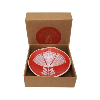 White Pohutukawa Lace on Red 7cm Bowl -artists-and-brands-The Vault