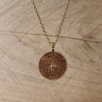 Half Penny Pendant w Brass Heart 