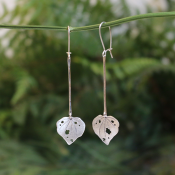 Small Kawakawa Long Drop Earrings Silver