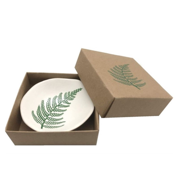 Green Fern on White Bowl 7cm