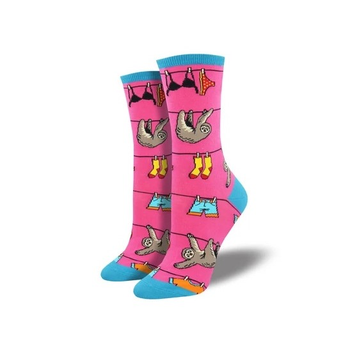 Women's Socks Sloth On A Line Pink 