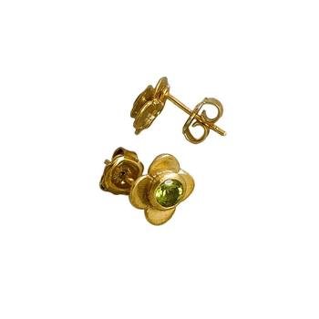 Peridot Quatrefoil Gold Plated Stg Studs