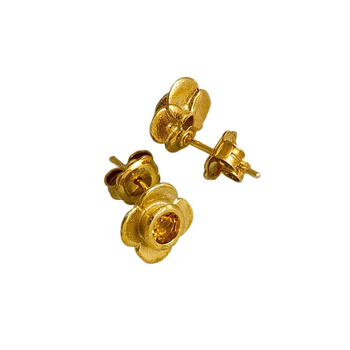 Citrine Quatrefoil Gold Plated Stg Studs