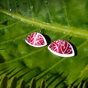 Alum Koru Poh Double Hook Earrings Ruby