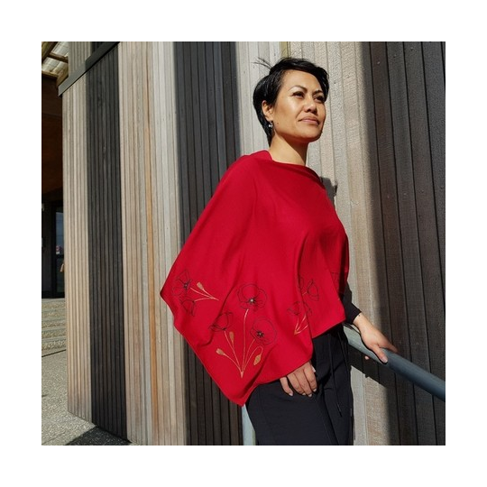 Merino Poncho Large Poppy Ruby