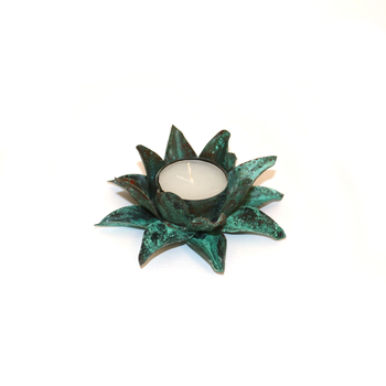 Flower Candle Holder Sml Green Patina