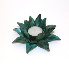 Flower Candle Holder Med Green Patina -artists-and-brands-The Vault