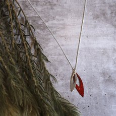 Double Abstract Leaf Pendant Silver Red-jewellery-The Vault