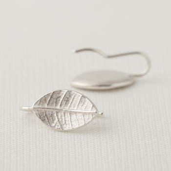 Single Leaf Drop Earrings Silver