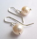 White Pearl Earrings Stg Silver Hooks