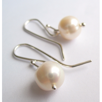 White Pearl Earrings Stg Silver Hooks