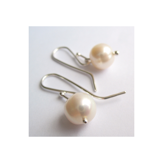 White Pearl Earrings Stg Silver Hooks