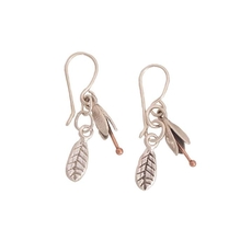 Small Bud & Leaf Earrings Silver Copper -jewellery-The Vault