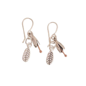 Small Bud & Leaf Earrings Silver Copper 