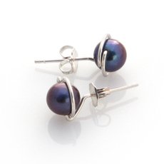 Silver Lulu Studs Peacock Pearl-jewellery-The Vault