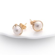 Gold Lulu Studs White Pearl-jewellery-The Vault
