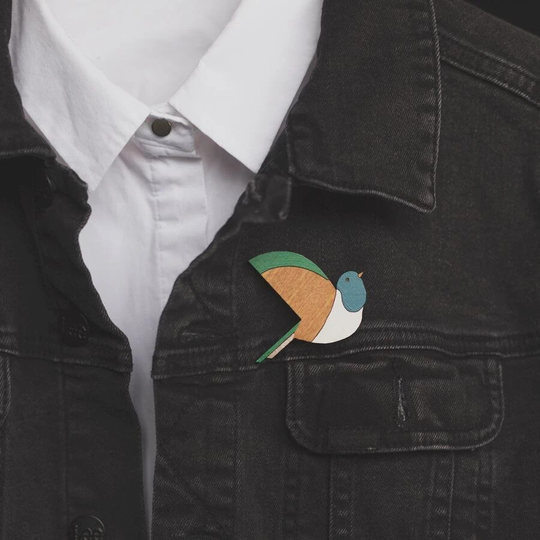 Kereru Brooch Wood Wing