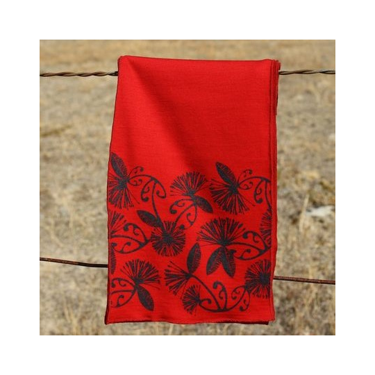 Merino Scarf Koru Pohutukawa Ruby 