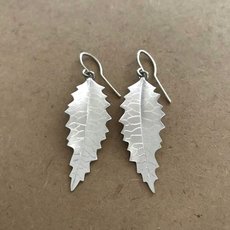 Silver Lacebark Leaf Earrings-jewellery-The Vault