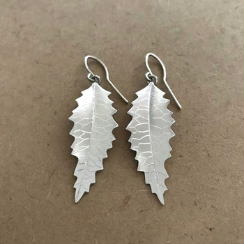 Silver Lacebark Leaf Earrings