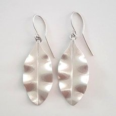 Silver Tarata Leaf Earrings Large-jewellery-The Vault