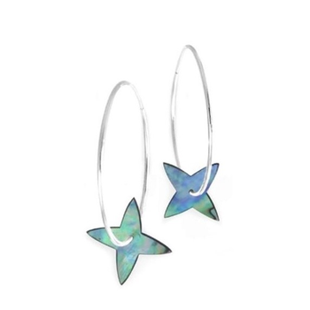 Tapa Silver Hoop Earrings Paua