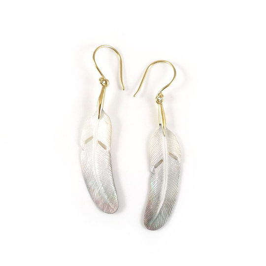 Feather Earrings MOP 14k Gold Dipped