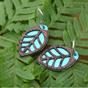 Laser Veneer Earrings Leaf Teal