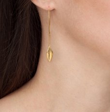 Leaf Earrings Long Hooks 22ct Gold Plate-jewellery-The Vault
