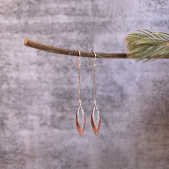 Long Double Leaf Earrings Silver Copper