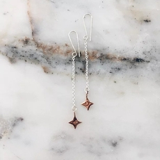 Square Star 9ct Rose Gold Chain Earrings-jewellery-The Vault