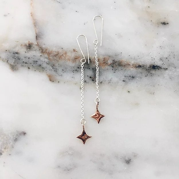 Square Star 9ct Rose Gold Chain Earrings