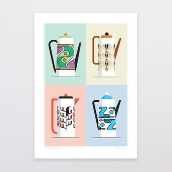 Retro Teapots A4 Print