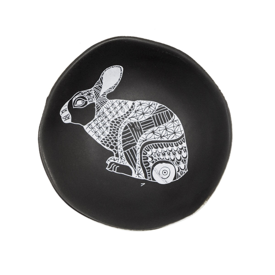White Bunny on Black 7cm Bowl 